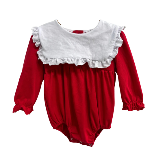 Red Bubble With White Ruffle Collar