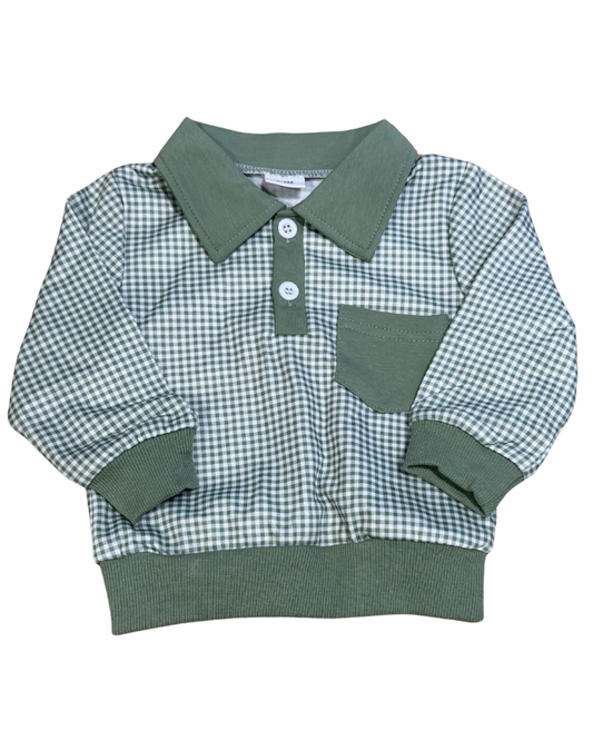 Green Gingham Collared Pocket Set
