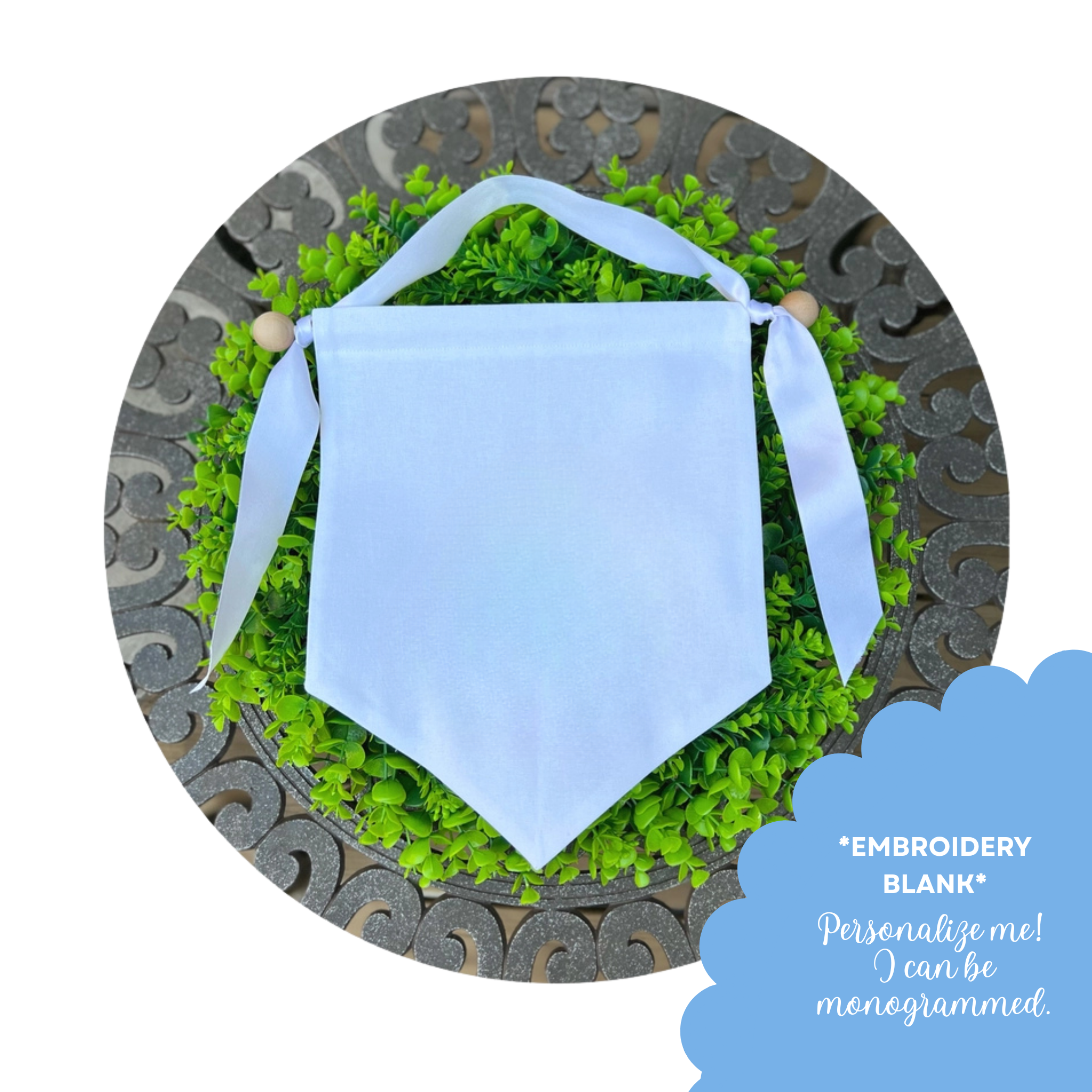 White Linen Blend Banner With Hanging Set