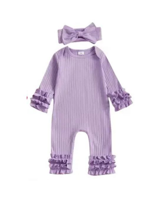 Ribbed Ruffle Long Sleeve Romper