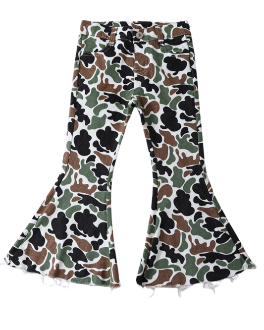 Girls Camouflage Flare Jeans