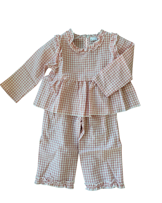 Pink Gingham Ruffle Peplum Set