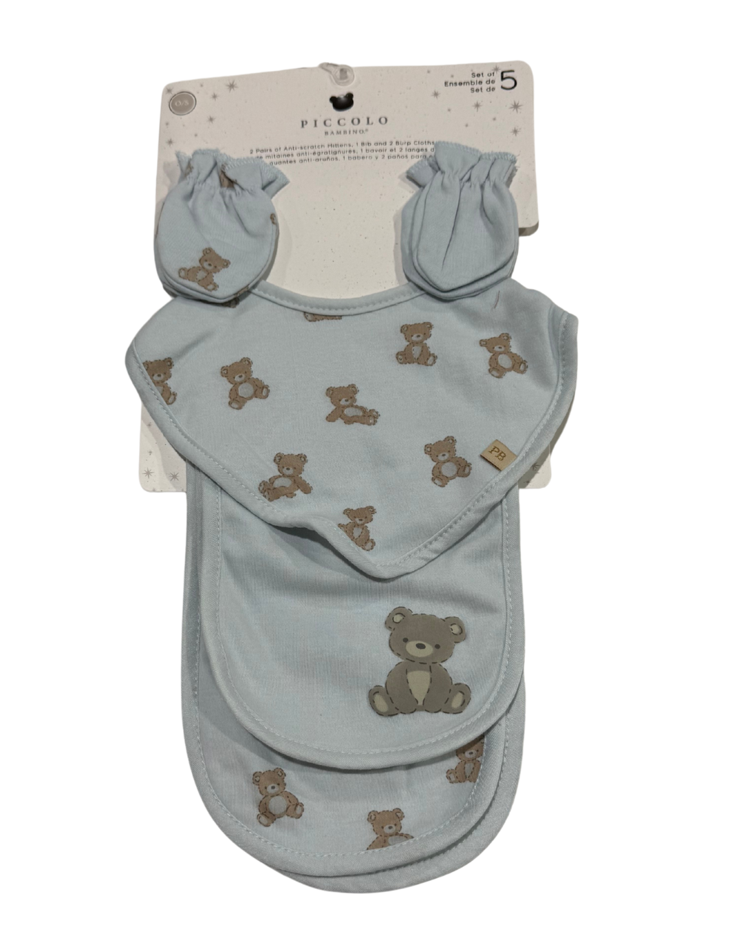 Bandana, Mitts, & Burp Cloth 5 pc.