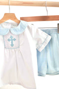 Load image into Gallery viewer, Blue Cross Smocked Boy Set
