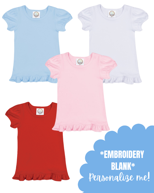 Blank Girl's Short Sleeve Ruffle Tee Shirt