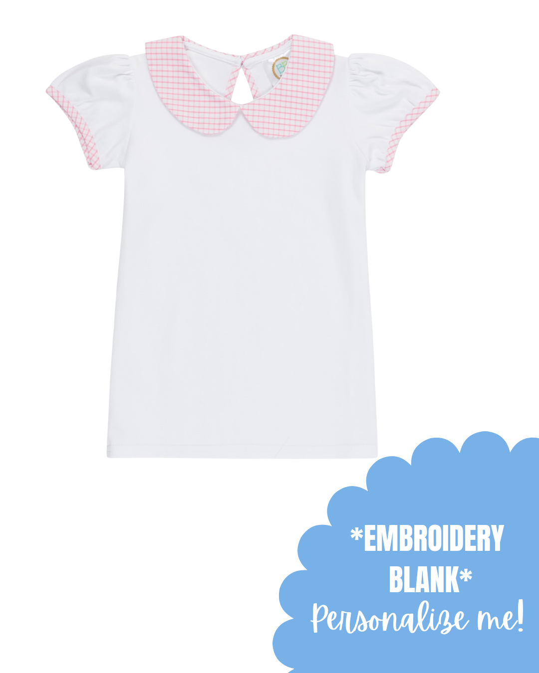 Blank Girl's Short Sleeve Collar Tee With Gingham Trim