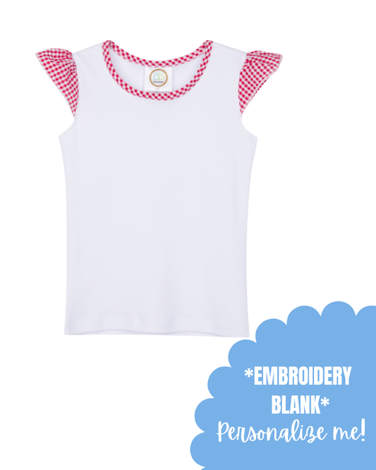 Blank Girl's Gingham Flutter Sleeve Tee Shirt