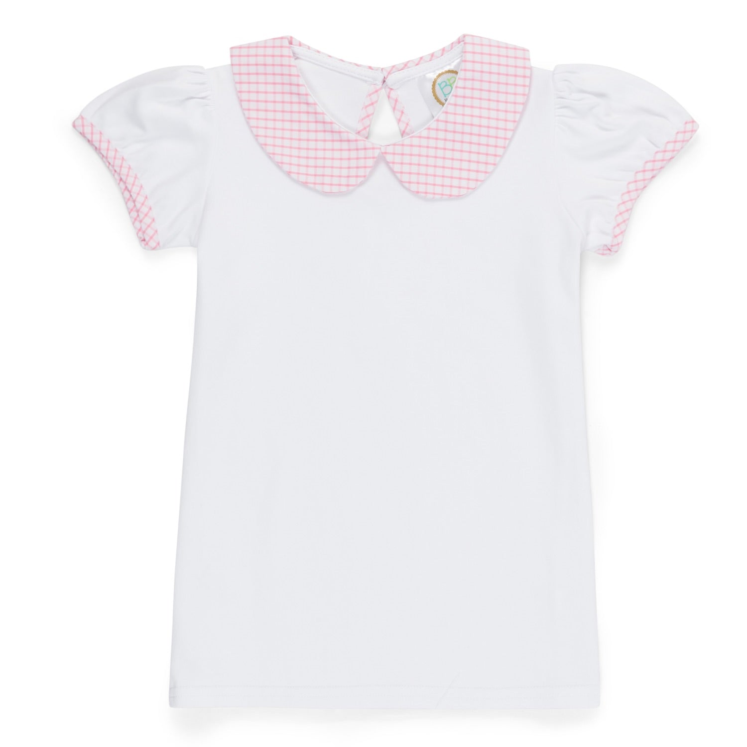 Blank Girl's Short Sleeve Collar Tee With Gingham Trim