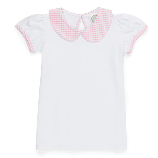 Blank Girl's Short Sleeve Collar Tee With Gingham Trim