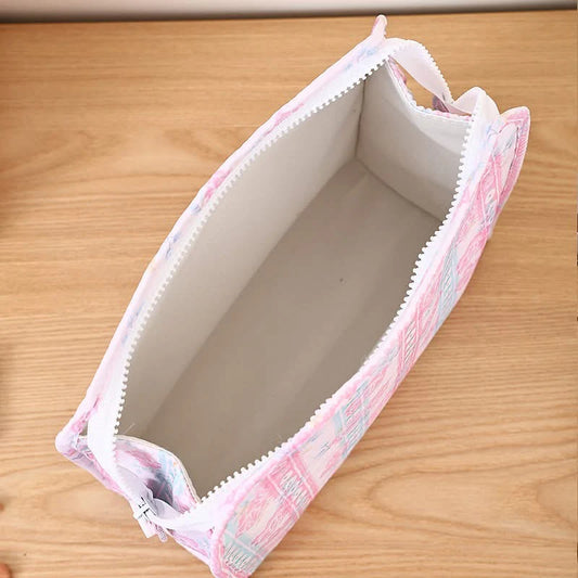 Blue Petal & Gingham Zipper Pouch