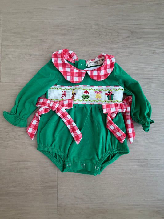 Christmas Candy Smocked Baby Girls Romper