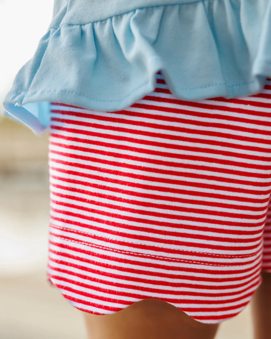 Red, White, and Bows Scallop Shorts Set