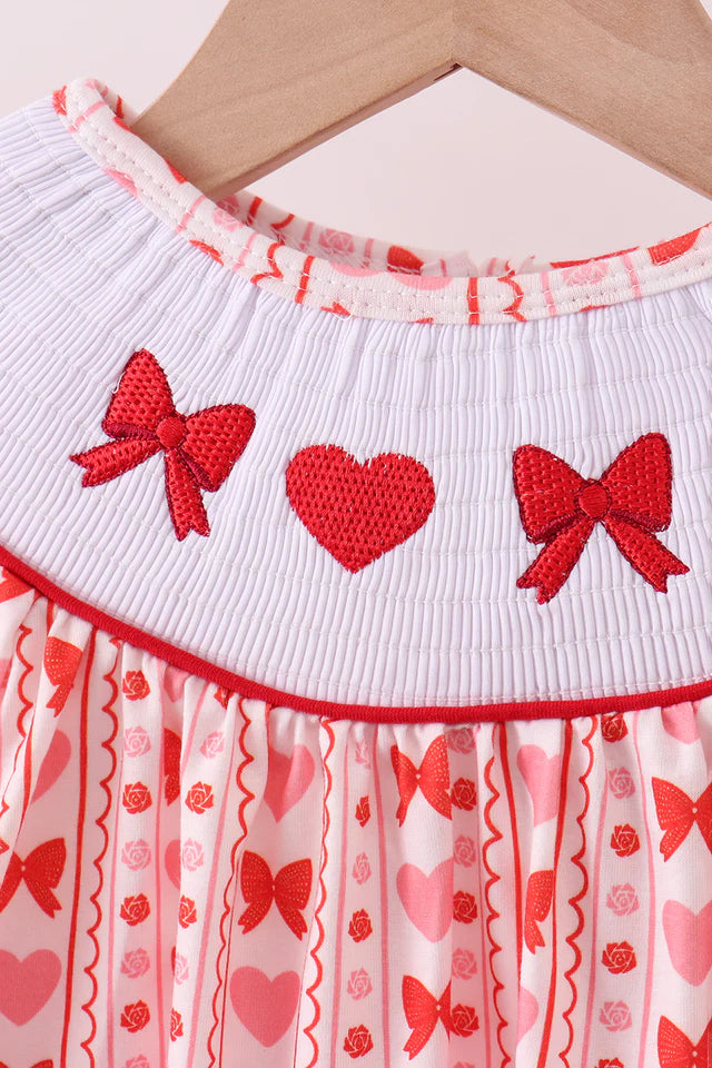 Heart & Bow Smocked Ruffle Pants Set