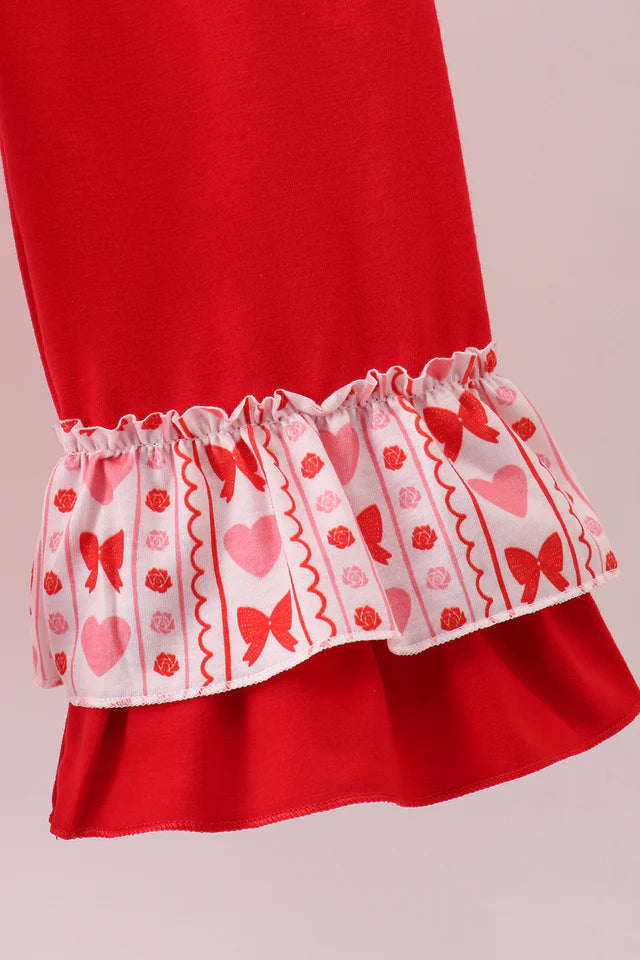 Heart & Bow Smocked Ruffle Pants Set