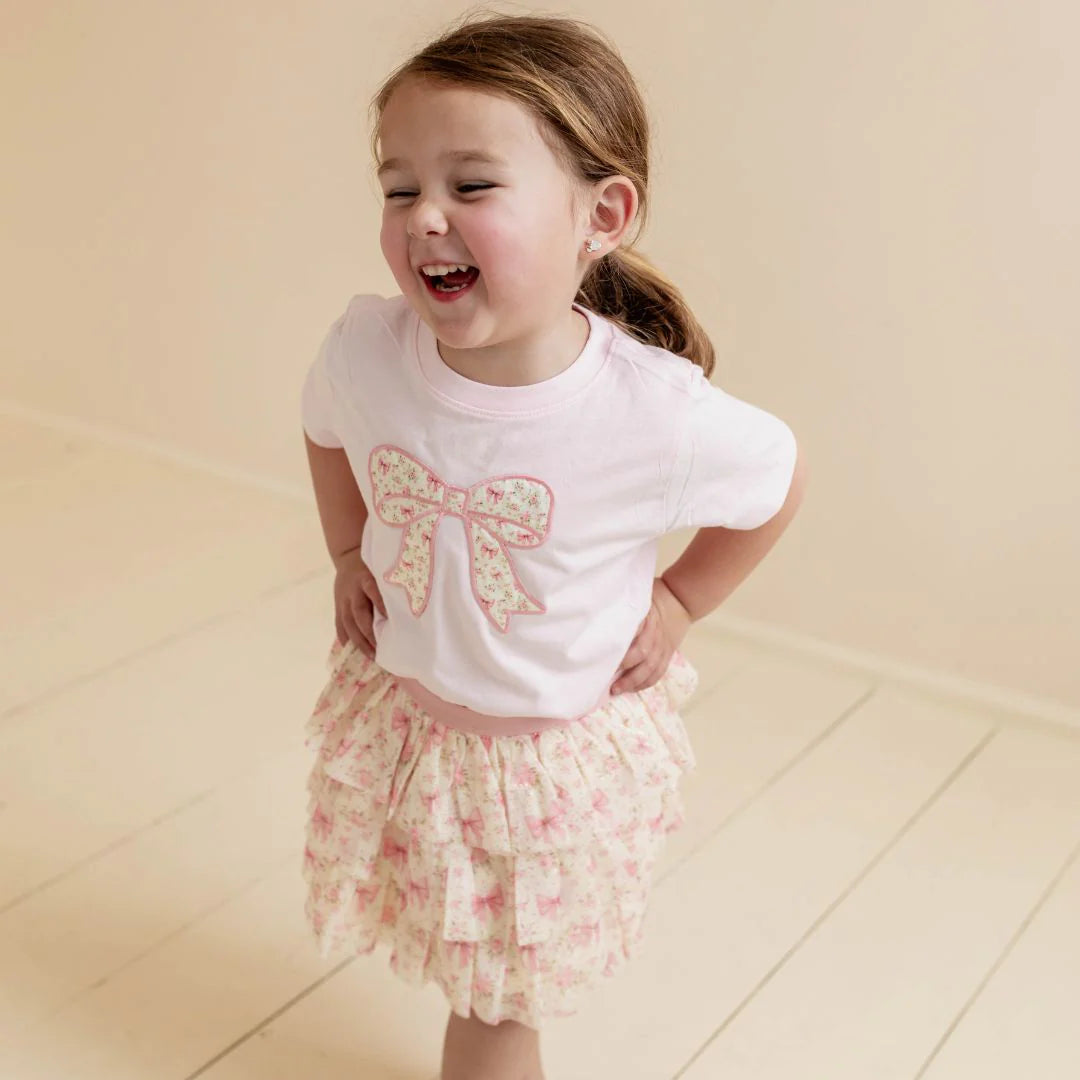 Ditsy Floral Bow Patch Short Sleeve T-Shirt