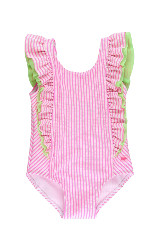 Neon Pink Seersucker One Piece Swimsuit