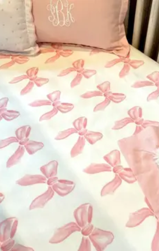 Petal Pink Bows Bamboo Crib Sheet