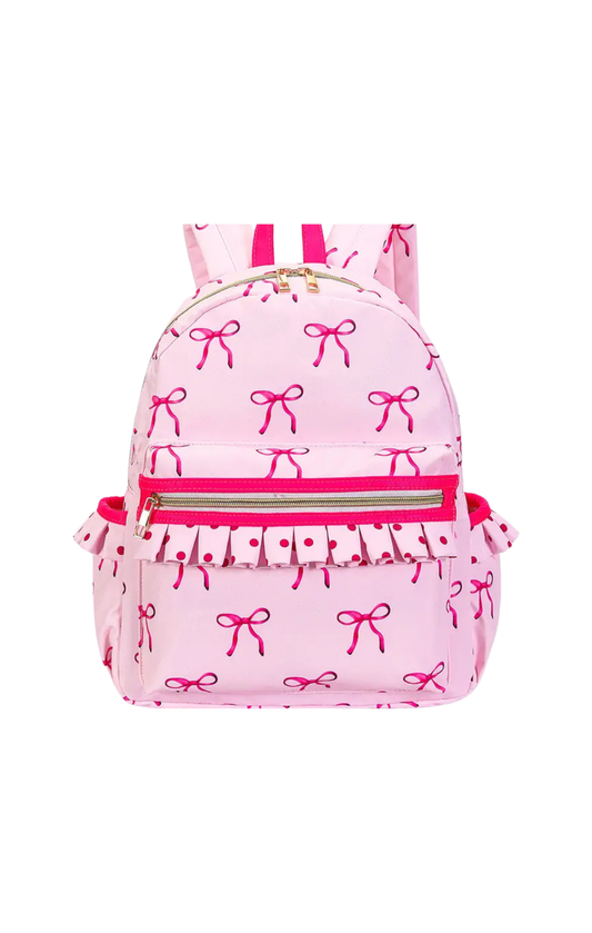 Bow Print Girls Ruffle Backpack