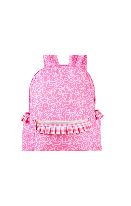 Gingham Ruffle Bow Printed Backpack