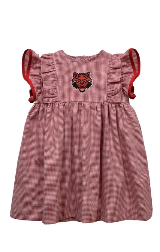 A-State Embroidered Gingham Ruffle Dress