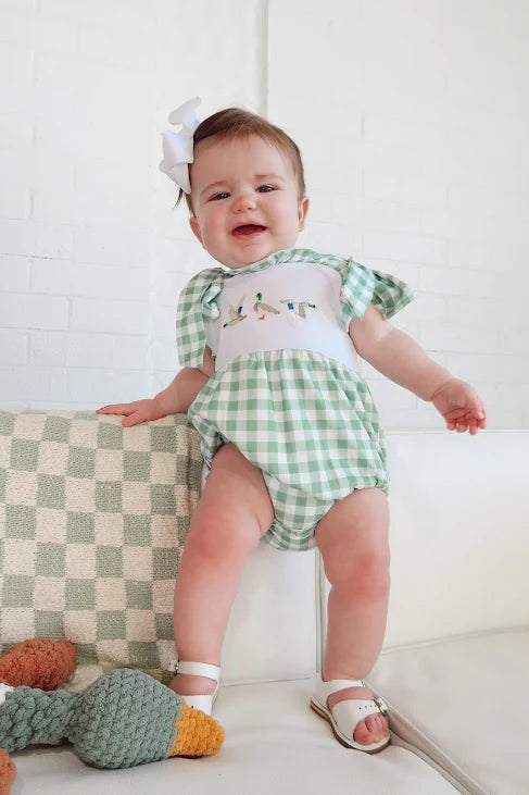 Girls Checkered Duck Applique Romper