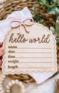 Load image into Gallery viewer, Hello World Birth Stat Sign - Dainty Bow - Terracotta
