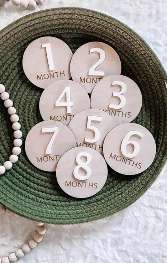 3D Wooden Monthly Milestone Set - Sleek Modern - White