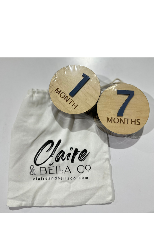 3D Wooden Monthly Milestone Set - Sleek Modern - Navy