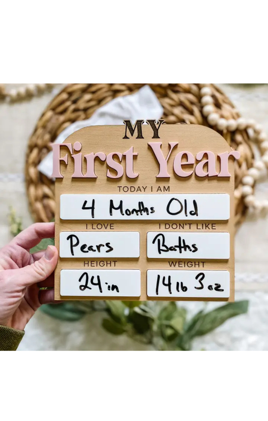 First Year Monthly Milestone Stat Board - Blush