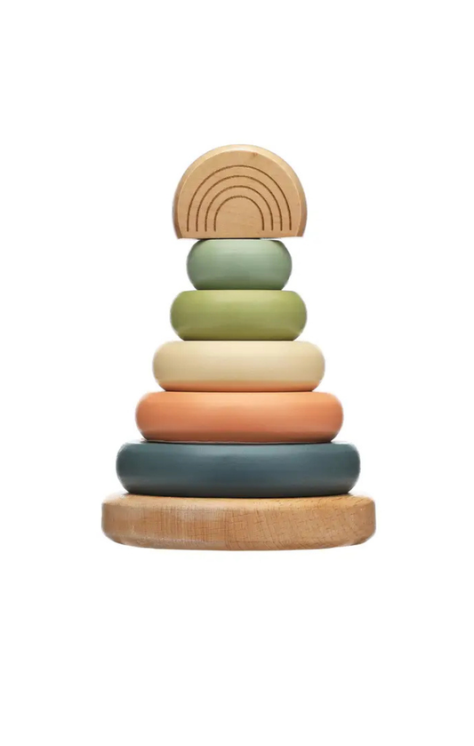 Wooden Stacking Rainbow Tower Baby Toy, Nursery Decor