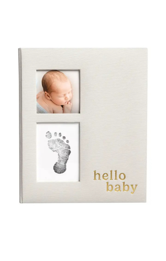 Hello Baby Gray Linen Baby Keepsake Book