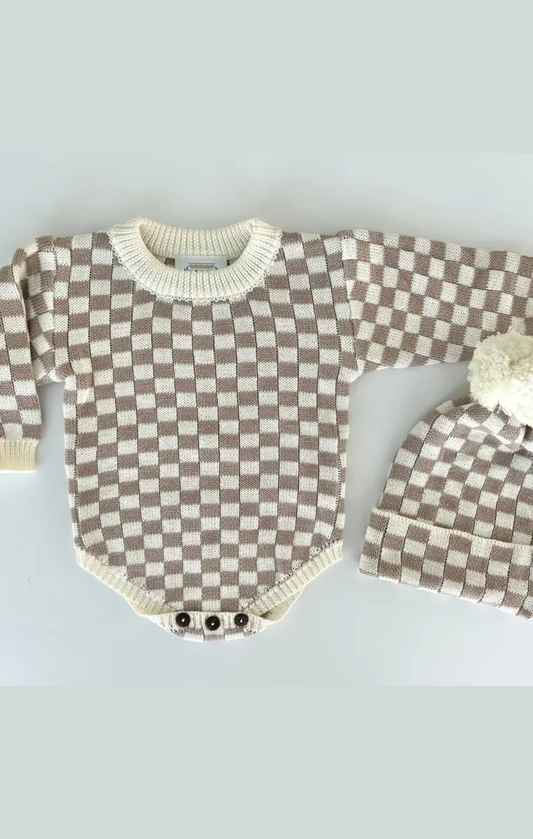 Checker Knit Long Sleeve Bodysuit