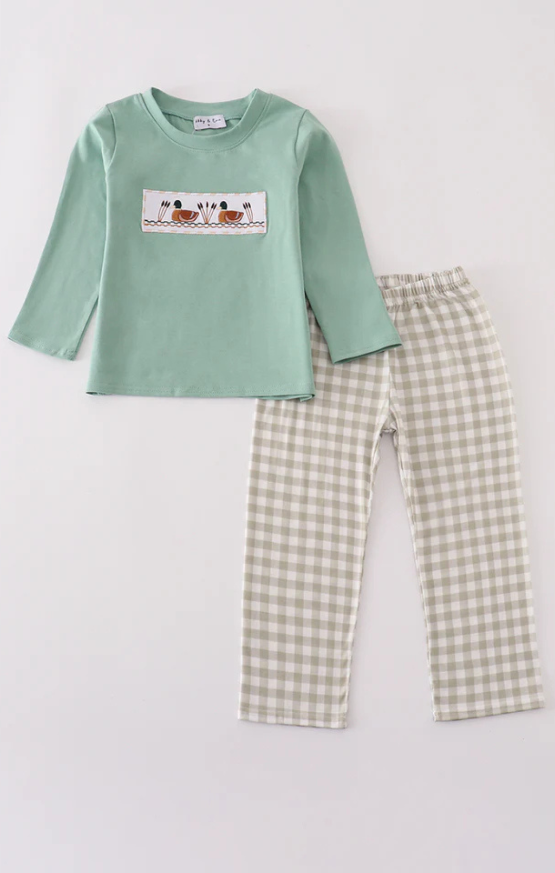 Green Duck Embroidery Pants Set