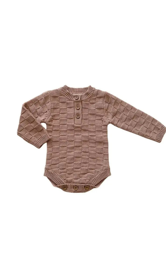 Organic Knit Bodysuit - Mocha Checker