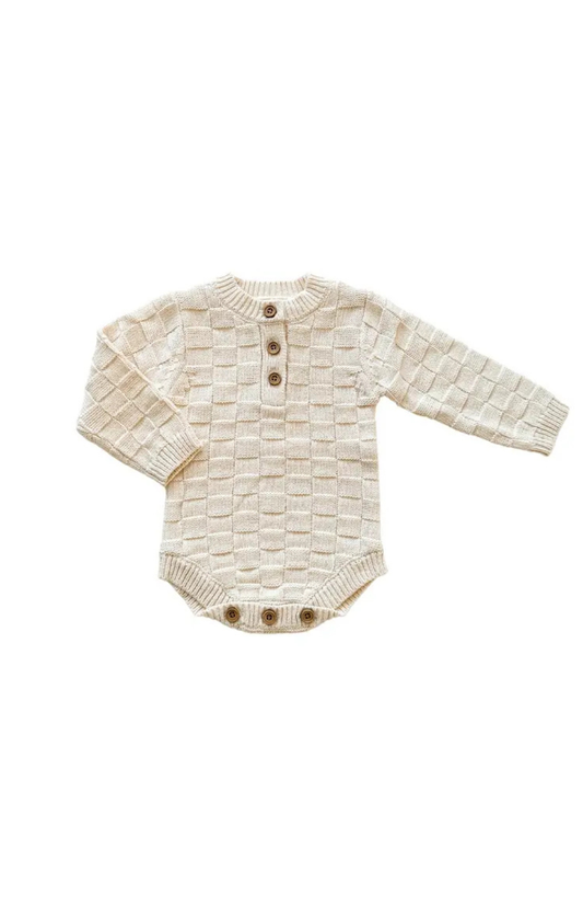 Organic Knit Bodysuit - Cream Checker