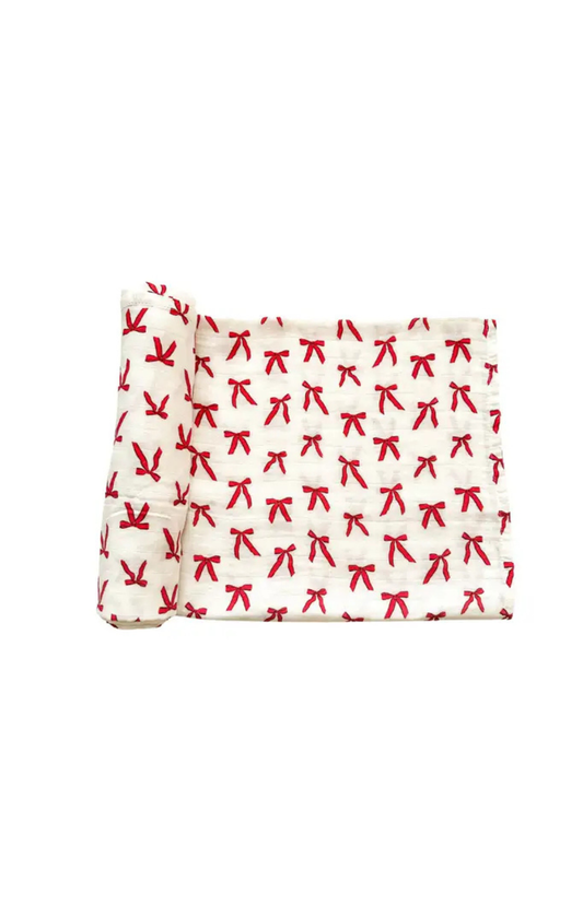Muslin Swaddle Blanket - Red Bows