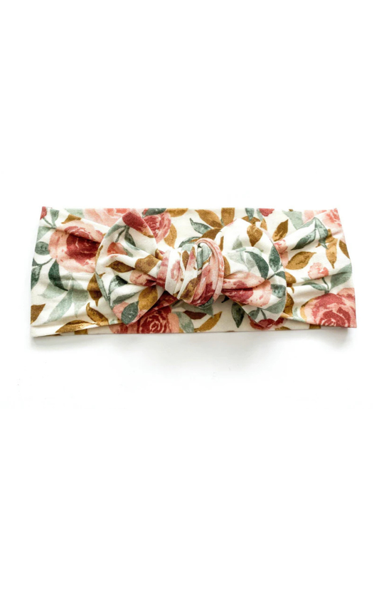 Dust Pink Floral Knotted Baby Bow Headband