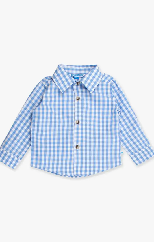 Boys Classic Periwinkle Blue Gingham Long Sleeve Button Down