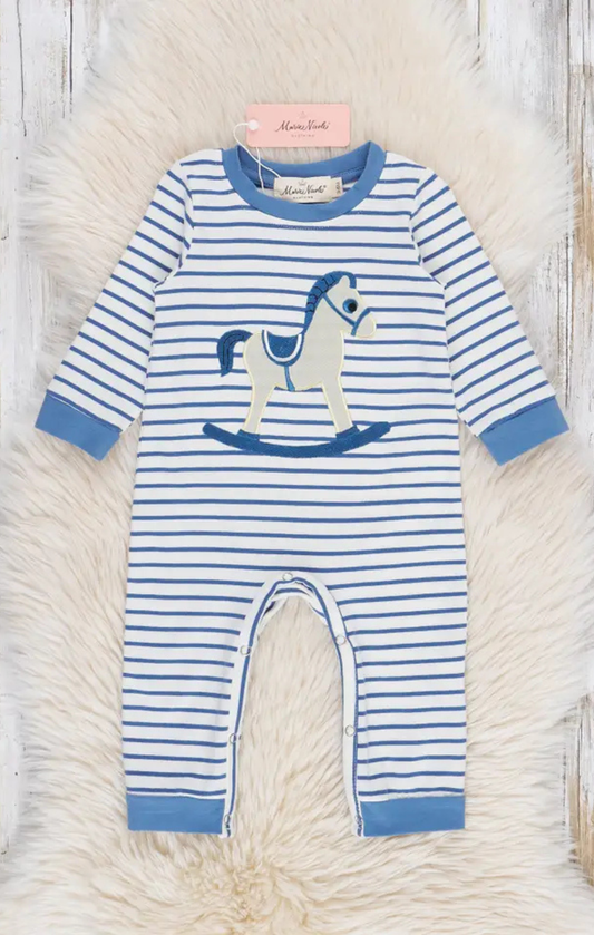 Striped Embroidered Rocking Horse Romper