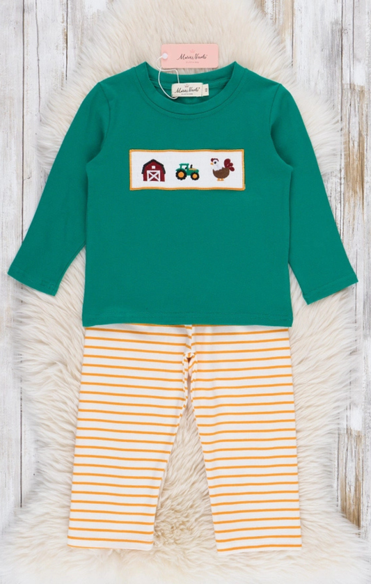 Down On the Farm Smocked Striped Outfit