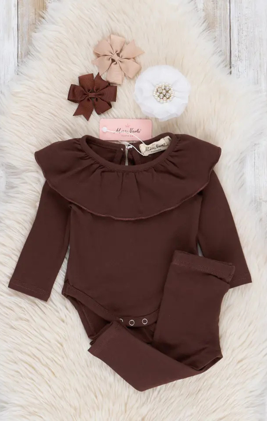 Cotton Ruffle Bubble Outfit - Brown