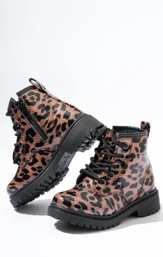 Sparkle Combat Boots - Bronze Leopard