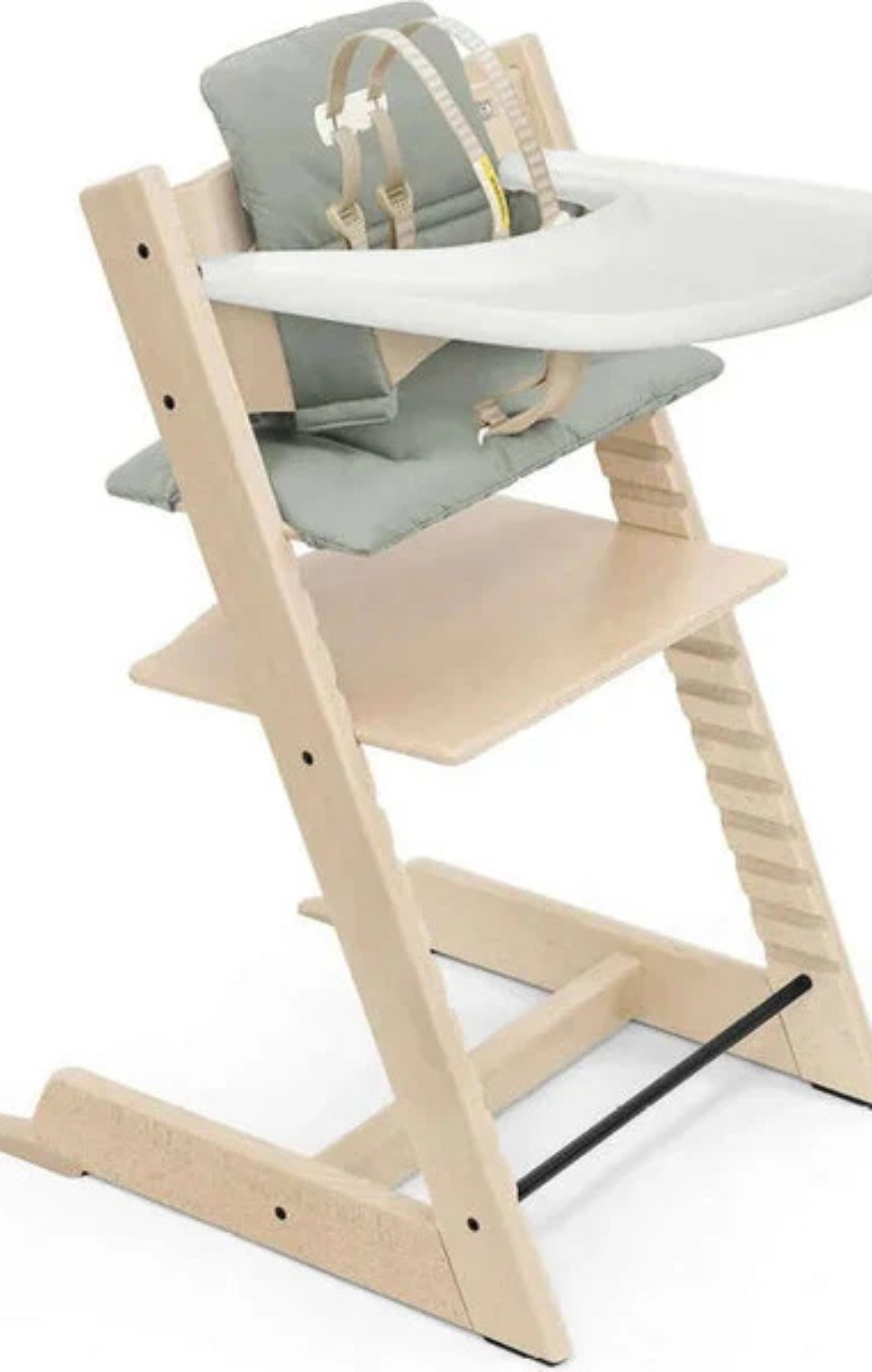Stokke Tripp Trapp Natural High Chair with Glacier Green Cushion and Tray