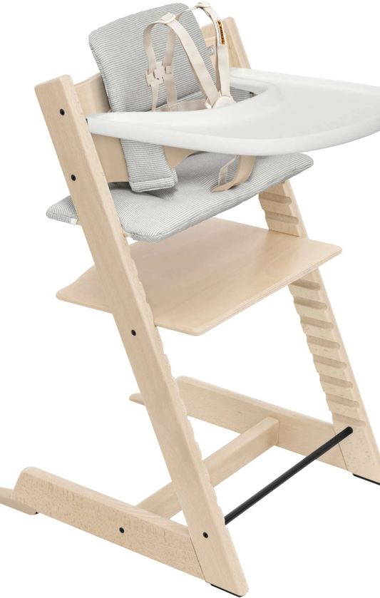 Stokke Tripp Trapp Natural High Chair with Nordic Grey Cushion and Tray