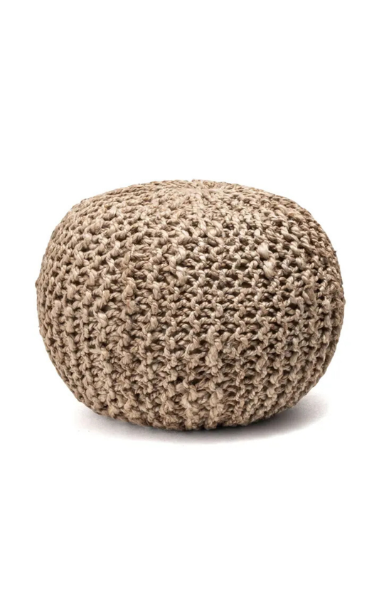 York Classic Knitted Solid Jute Filled Ottoman Pouf 14" H x 20" W x 20" D