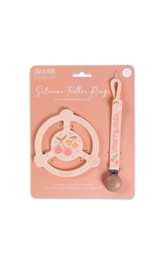 Silicone Teether Ring W/ Clip - Cherry Cute