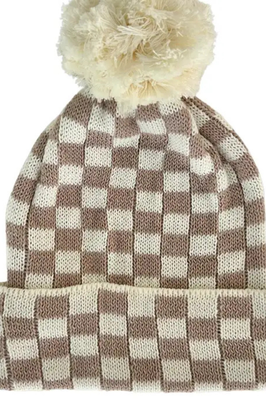 Checker Knit Beanie Hat