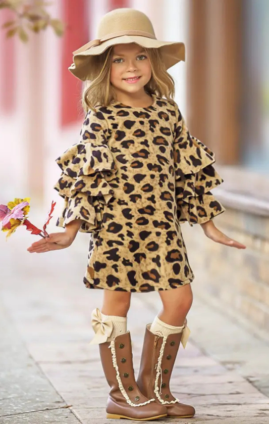 Spots In Style Animal Print Bell Sleeve Dress