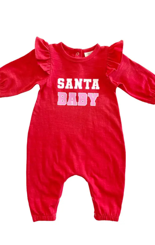 Santa Baby Red Organic Long Sleeve Ruffle Jumpsuit