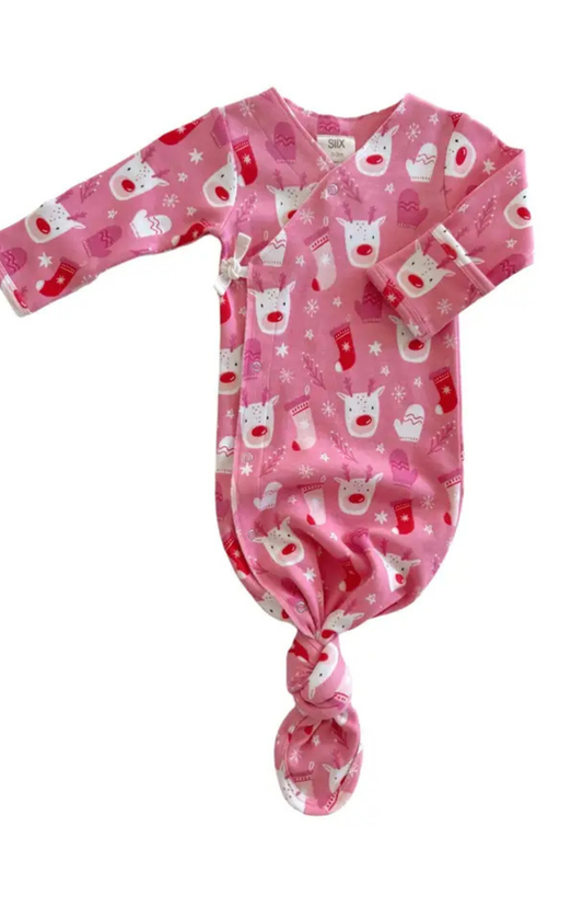 Pink Reindeer Organic Kimono Knot Gown
